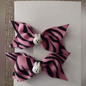 Pink and Black Bunny Hair Clips